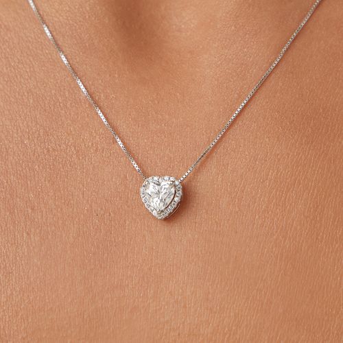 Colar Coração Moissanite 6x6 com 0,8CT 80 Pontos e Zircônias Brancas 45cm - Prata 925