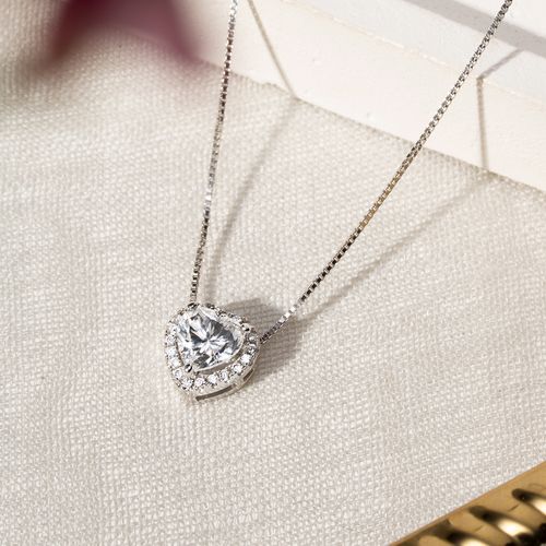 Colar Coração Moissanite 6x6 com 0,8CT 80 Pontos e Zircônias Brancas 45cm - Prata 925
