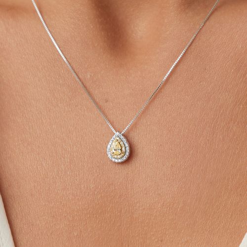 Colar Gotinha com Zircônia Fancy Yellow e Zircônias Brancas 45cm - Prata 925