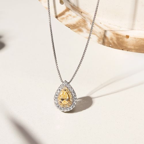 Colar Gotinha com Zircônia Fancy Yellow e Zircônias Brancas 45cm - Prata 925