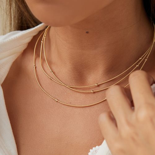 Pulseira Corda de Violão Lisa com Bolinhas e Fecho Imã 130cm - Banho de Ouro 18k