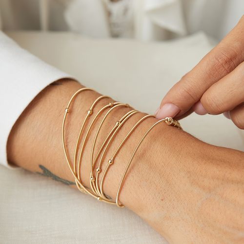 Pulseira Corda de Violão Lisa com Bolinhas e Fecho Imã 130cm - Banho de Ouro 18k