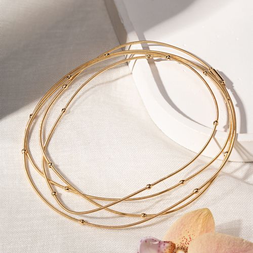 Pulseira Corda de Violão Lisa com Bolinhas e Fecho Imã 130cm - Banho de Ouro 18k