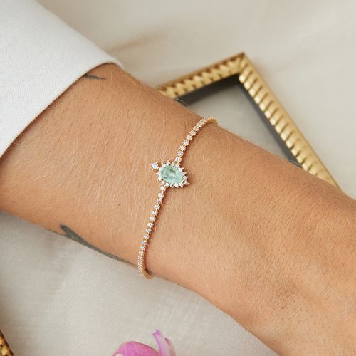 Pulseira Inteira Cravejada com Gotinha de Fusion Esmeralda Colombiana e Zircônias Brancas 19cm - Banho de Ouro 18k