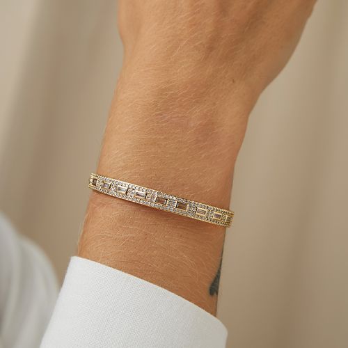 Bracelete Retângulos Cravejado com Zircônias Brancas - Banho de Ouro 18k