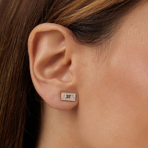 Brinco Retângulo com Zircônias Brancas - Banho de Ouro 18k