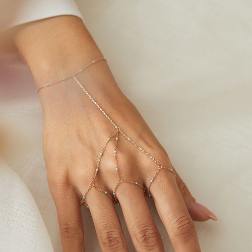 Pulseira Trevila Mini Bolinhas de Turquesa Fecho Regulável - Banho de Ouro 18k