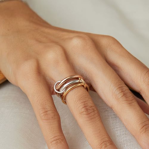 Anel Alianças Fininha Lisa 3 em 1 com Três elos - Banho de Ouro 18k
