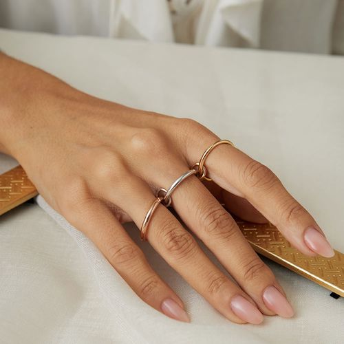 Anel Alianças Fininha Lisa 3 em 1 com Três elos - Banho de Ouro 18k