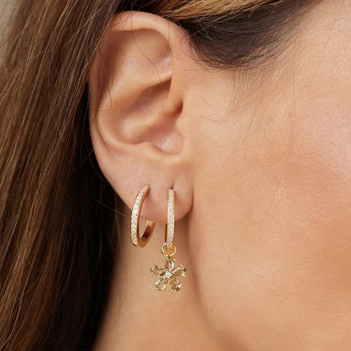 Brinco Argola com Flores de Gotas Cristal Berilo e Zircônias Brancas - Banho de Ouro 18k
