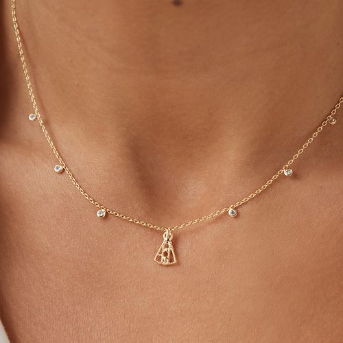 Colar Nossa Senhora Aparecida Pequena com Zircônias Brancas 48cm - Banho de Ouro 18k