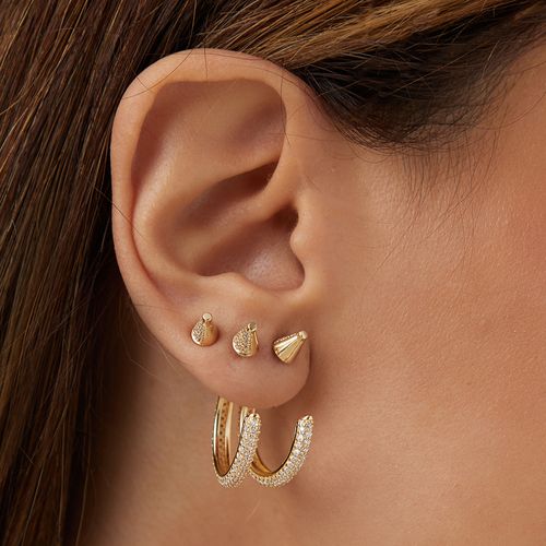 Brinco Argola Spike Versátil com Zircônias Brancas - Banho de Ouro 18k