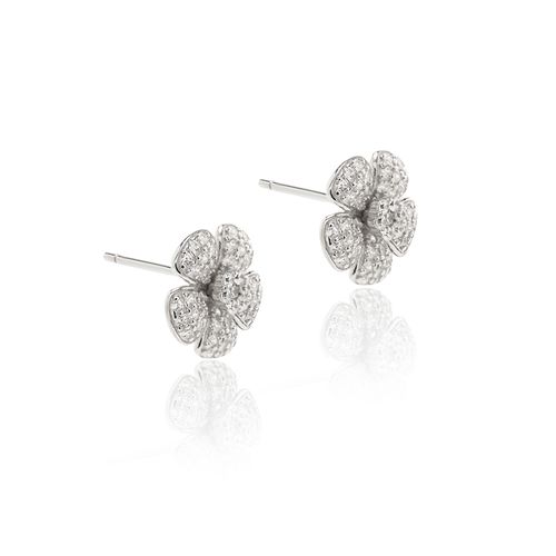 Brinco Flor 12mm de Zircônias Brancas - Prata 925