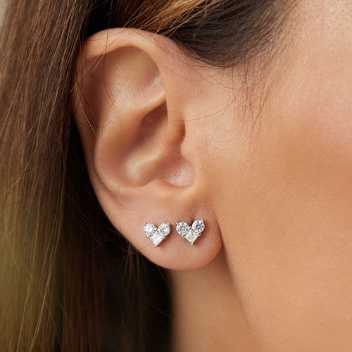 Brinco Corações Moissanite 3mm com 0,11CT / 11 Pontos D VVS1 - Prata 925