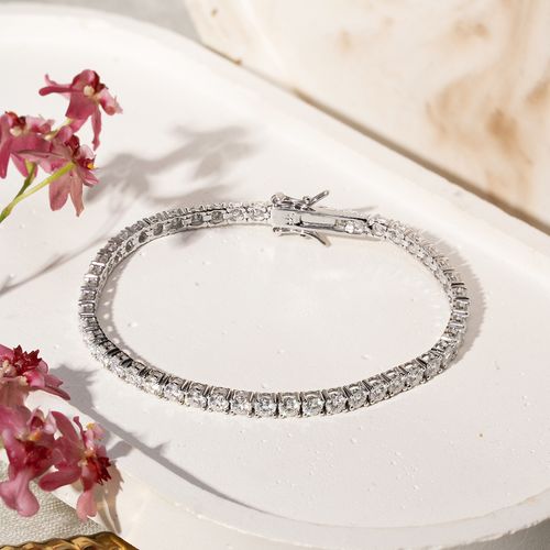 Pulseira Riviera Moissanite 3mm 0,11CT - D 11 Pontos VVS1 Cravação 4 Garras 17cm - Prata 925