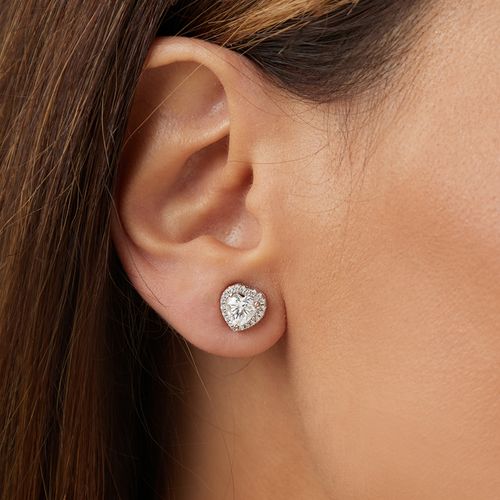 Brinco Coração Moissanite 6x6 com 0,8CT - D 80 Pontos e Zircônias Brancas - Prata 925