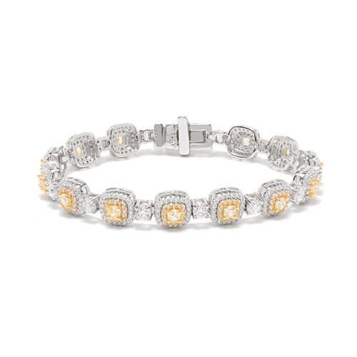 Pulseira Riviera Inteira Quadrados com Zircônias Fancy Yellow e Zircônias Cúbicas Brancas 17cm - Prata 925
