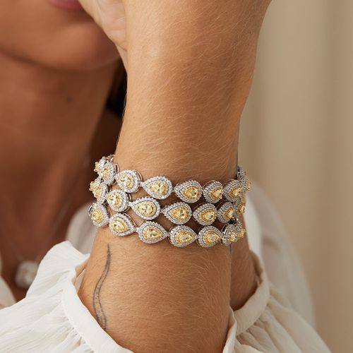 Pulseira Riviera Inteira de Gotas com Zircônias Fancy Yellow e Zircônias Cúbicas Brancas 17cm - Prata 925