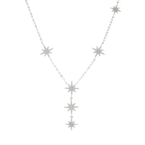 Colar Estrelas com Zircônias Brancas 50cm - Prata 925