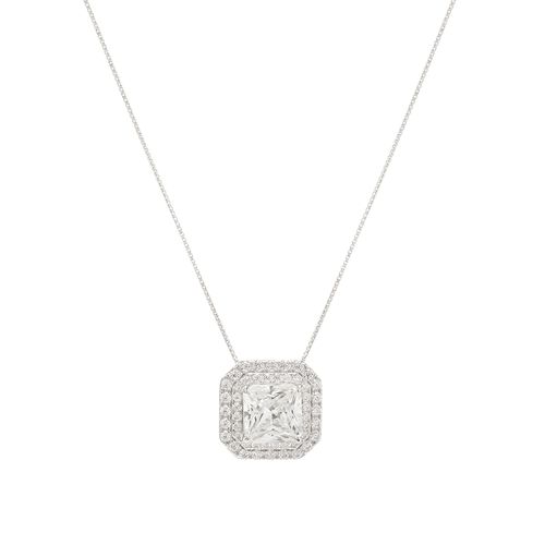 Colar Quadrado Cravejado com Zircônia Ice Cut Light Yellow e Zircônias Brancas 45cm - Prata 925