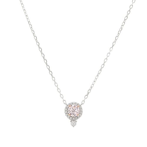 Colar Redondinho de Zircônia Diamond Pink e Zircônias Brancas 45cm - Prata 925