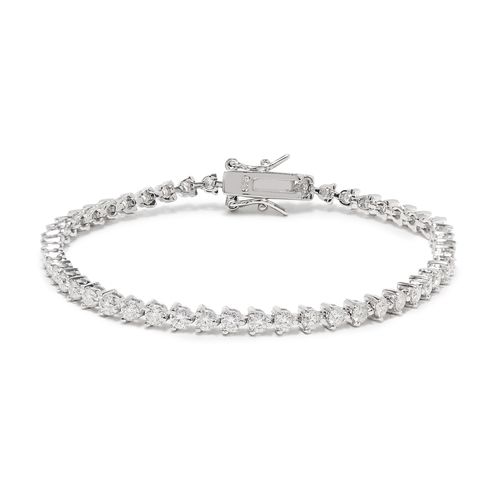 Pulseira Riviera Moissanite 2.5mm 0,06CT - D 6 Pontos VVS1 Cravação 3 Garras 17cm - Prata 925