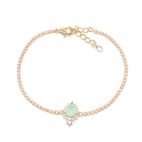 Pulseira Inteira Cravejada com Gotinha de Fusion Esmeralda Colombiana e Zircônias Brancas 19cm - Banho de Ouro 18k