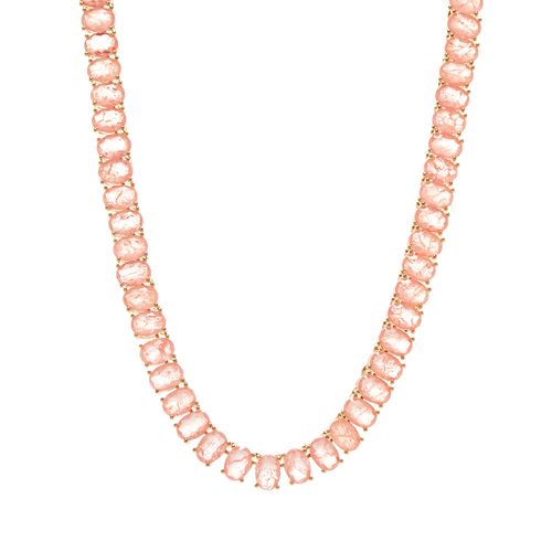 Colar Riviera Inteira Ovais com Fusion Morganita 40cm - Banho de Ouro 18k