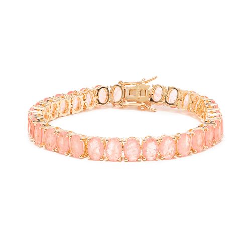 Pulseira Riviera Inteira Ovais com Fusion Morganita 17cm - Banho de Ouro 18k