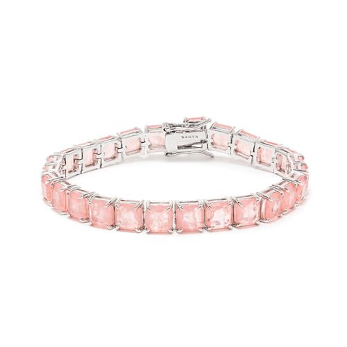 Pulseira Riviera Inteira Quadrados de Fusion Morganita 17cm - Banho de Ródio Branco