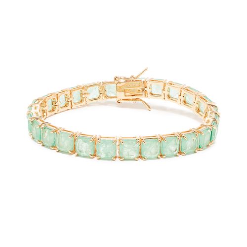 Pulseira Riviera Inteira Quadrados de Fusion Esmeralda Colombiana 17cm - Banho de Ouro 18k