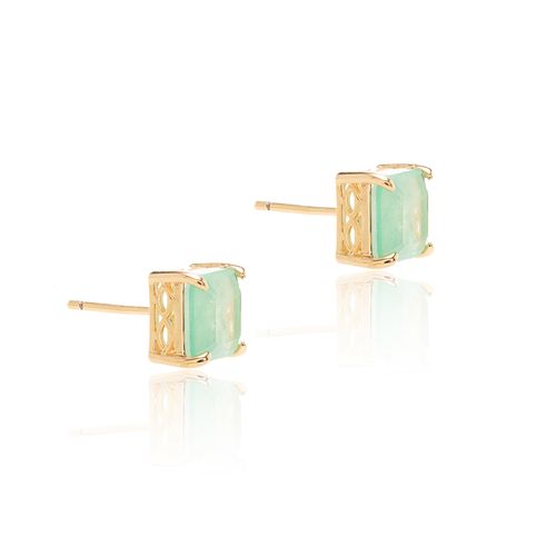 Brinco Top 8x8 de Fusion Esmeralda Colombiana - Banho de Ouro 18k