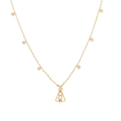 Colar Nossa Senhora Aparecida Pequena com Zircônias Brancas 48cm - Banho de Ouro 18k