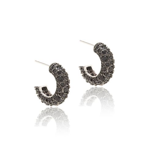 Brinco Argola Pontos com Zircônias Negras - Banho de Ródio Branco