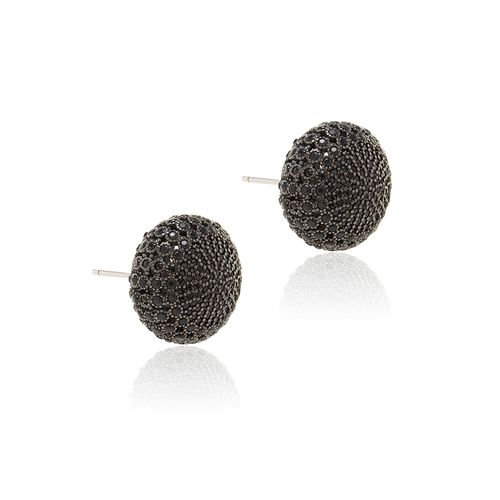 Brinco Bolota com Zircônias Negras - Banho de Ródio Branco