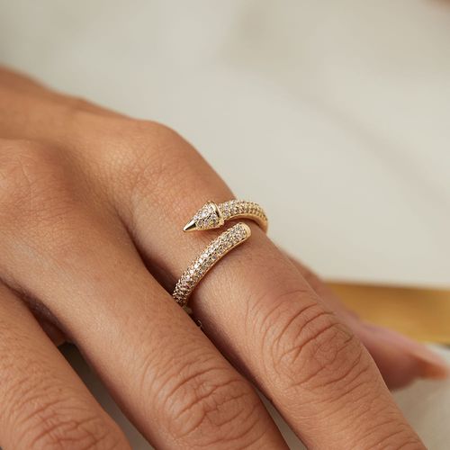 Anel Spike com Zircônias Brancas - Banho de Ouro 18k