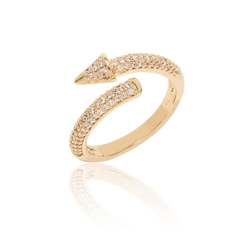 Anel Spike com Zircônias Brancas - Banho de Ouro 18k