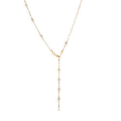 Colar Gota e Pontos com Pérolas Coreanas e Zircônias Brancas 60cm - Banho de Ouro 18k