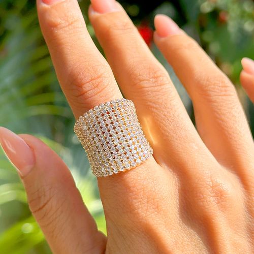 Anel Trama Pavé com Zircônias Brancas - Banho de Ouro 18k