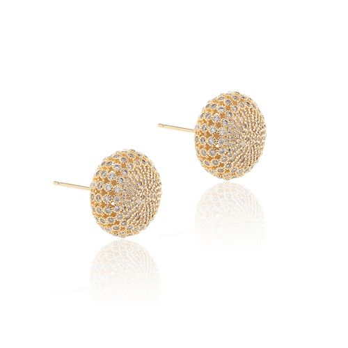 Brinco Bolota com Zircônias Brancas - Banho de Ouro 18k