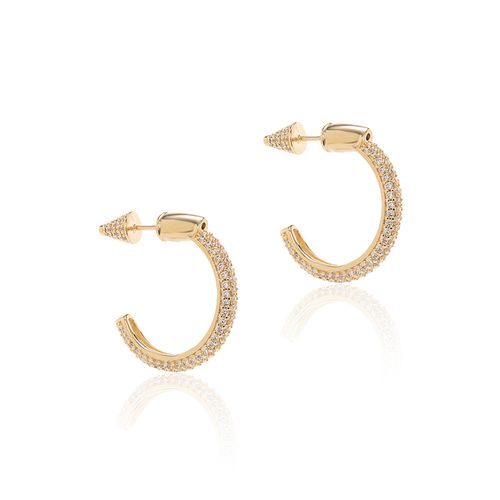 Brinco Argola Spike Versátil com Zircônias Brancas - Banho de Ouro 18k