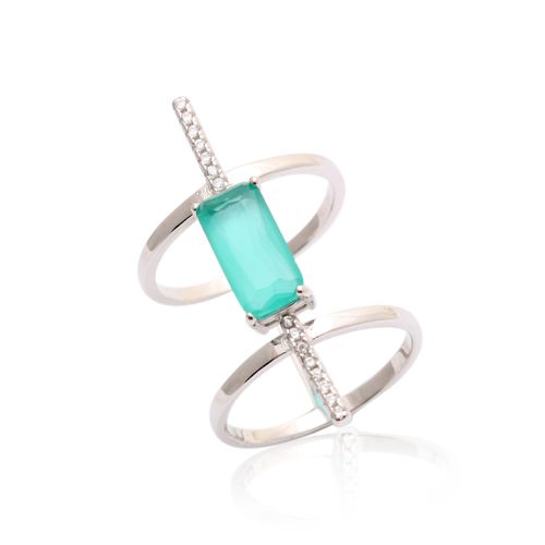 ANEL CRISTAL PARAIBA ZIRCONIA BRANCA MINI RETANGULO BORDADO  ARO13