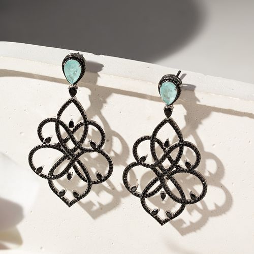 Brinco Gotas de Fusion Turmalina Light com Zircônias Negras - Banho de Ródio Branco