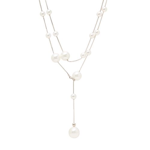 Colar Longo Inteiro Pérolas Shell 104cm - Prata 925