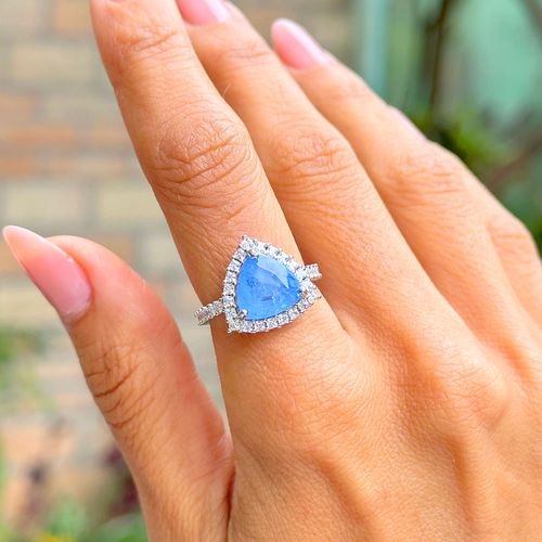 Anel Trillion 10mm com Fusion Tanzanita e Zircônias Brancas - Prata 925