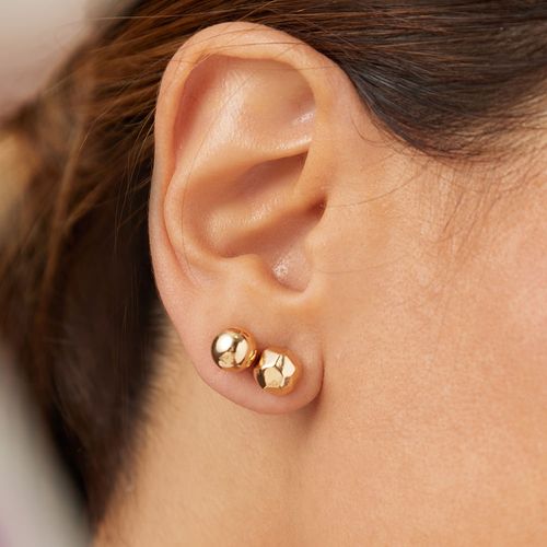 Kit com 2 Pares de Brincos 8mm Liso e Facetado - Banho de Ouro 18k