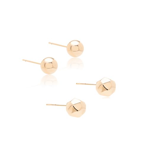 Kit com 2 Pares de Brincos 8mm Liso e Facetado - Banho de Ouro 18k