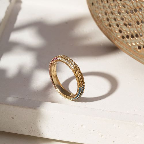 Anel Aliança Colors com Zircônias Coloridas - Banho de Ouro 18k