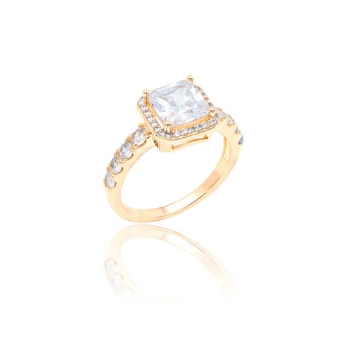 Anel Quadrado com Zircônias Brancas - Banho de Ouro 18k