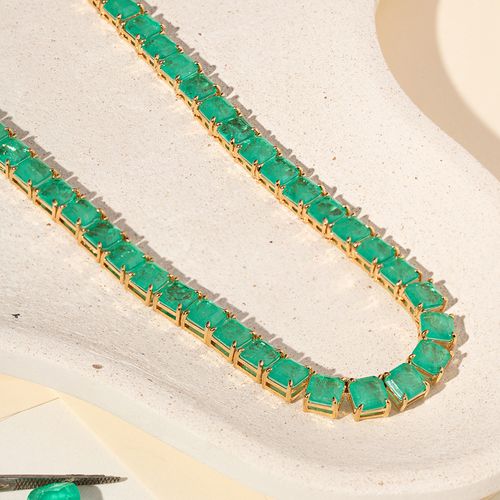 Colar Riviera Inteira Quadrados com Fusion Turmalina 42cm - Banho de Ouro 18k